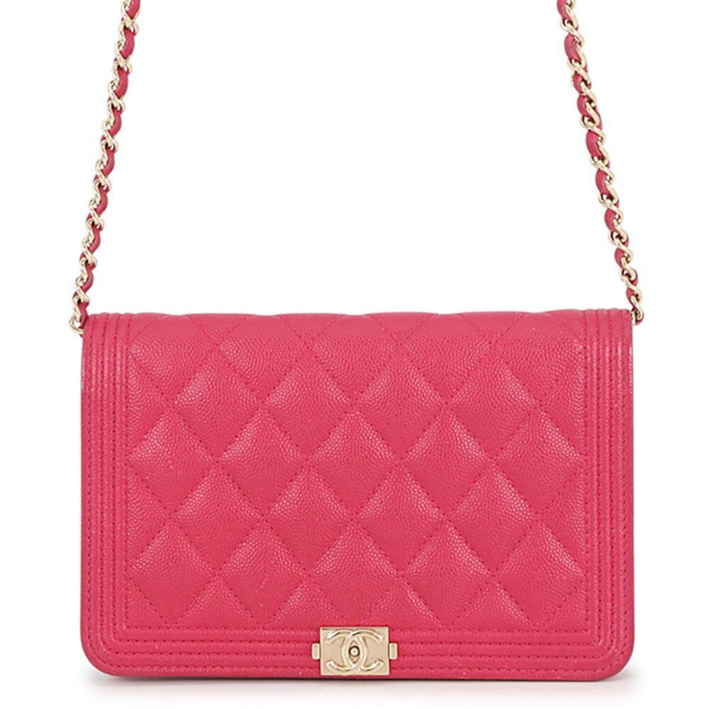 CHANEL Authentic Pink Caviar Leather Logo Wallet